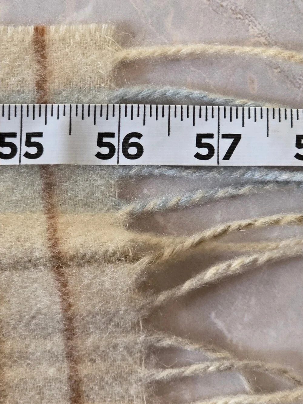 Valerie Stevens 100% Cashmere Scarf Made Germany Plaid Icy Blue Tan Fringe